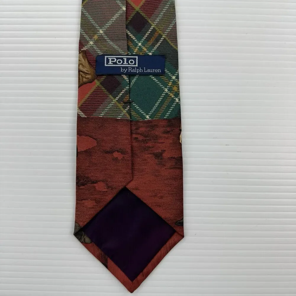 Vintage Polo Ralph Lauren Golf Tie USA Silk Tartan Plaid Golfer Novelty Made USA
